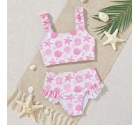 Shein Conjunto de bikini de 2 piezas para niñas con estampado lindo para vacaciones en la playa, trajes de baño para niñas