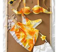 Shein Conjunto de bikini de 3 piezas con lunares, diseño de tirantes anchos con aros para un soporte cómodo, estilo de playa de moda, perfecto para vacacion