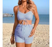 Shein Conjunto de bikini de maternidad a rayas, traje de baño casual para vacaciones de mujer 2026 Nuevo, adecuado para escuela, vacaciones, citas, té de la