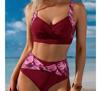 Shein Conjunto de bikini de moda con estampado de plantas tropicales de verano para mujer, nueva llegada de trajes de baño para mujer 2026 para la escuela,