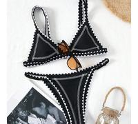 Shein Conjunto de bikini de tanga con puntada de látigo para vacaciones de verano en la playa
