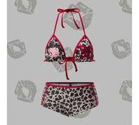 Shein Conjunto de bikini de tirantes con estampado de leopardo y diseño de dibujos animados para vacaciones de verano de mujer
