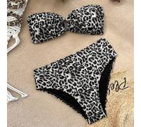 Shein Conjunto de bikini de Top estilo bandeau y Bottom con estampado de leopardo para mujer, ropa de verano, Día de San Valentín, atuendos de vacaciones, r