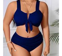 Shein Conjunto de bikini para mujer de talla grande en unicolor, de moda, simple, para verano y vacaciones en la playa
