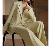 Shein Conjunto de blazer de manga larga de un solo botón y pantalones de un solo color, estilo sobrio y modesto, vestido para invitados de boda para mujer