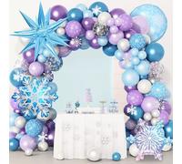 Shein Conjunto de cadena de globos con tema de hielo y nieve, incluye globos de papel de aluminio con copos de nieve y globos de látex metálicos brillantes