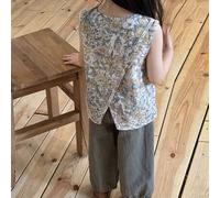Shein Conjunto de camisa con botones y media cartera con estampado floral fresco y pantalones casuales, estilo coreano para niñas pequeñas, ropa de vacacion