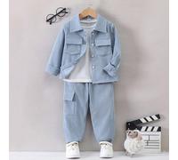 Shein Conjunto de camisa y pantalón para trabajar para niño joven con mangas largas y ajuste holgado para primavera y otoño con bolsillos