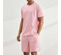 Shein Conjunto de camiseta de manga corta y pantalones cortos con ribete de bloques de color rosa para hombre, para salir en el Día del Padre - Una guía de