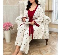 Shein Conjunto de camiseta y bata de dormir de talla grande con bloque de color y estampado de cerezas, esplendor floral abundante con detalles acogedores y