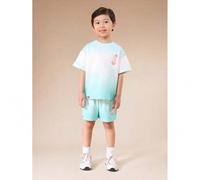 Shein Conjunto de camiseta y pantalones cortos de verano para niños con estampado gráfico de palmera y efecto degradado