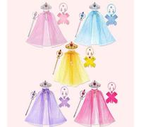 Shein Conjunto de capa, corona, varita mágica y guantes de la Princesa del Hielo y la Nieve. Disfraz de princesa con capa con lentejuelas, estrellas y luna.