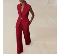 Shein Conjunto de chaleco de traje blanco minimalista, el chaleco está decorado con acentos dorados que le dan sofisticación, combinado con pantalones de pi