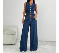 Shein Conjunto de chaleco vaquero casual de un solo pecho y jeans