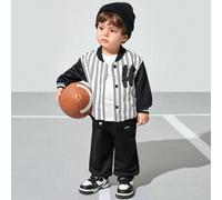Shein Conjunto de chaqueta de béisbol con cremallera de bloques de color y pantalones suaves y cómodos para bebé niño/niña, adecuado para uso casual o