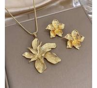 Shein Conjunto de collar y aretes con colgante de iris vintage para mujeres, hermoso collar de cadena dorada de acero inoxidable con diseño de flor para via