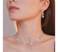 Shein Conjunto de collar y pendientes Supra Diamanto Gorgeous-Luxury Shining Bling con cristales y diamantes de imitación para bodas y fiestas de 3 piezas