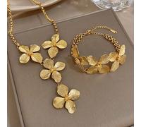 Shein Conjunto de collar y pulsera de acero inoxidable chapado en oro de 18K con diseño floral vintage multicapa para mujeres, regalo para mamá, para San Va