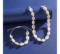 Shein Conjunto de collar y pulsera tejidos con conchas de mar en un estilo tropical de playa de moda para mujeres, incluye 2 piezas