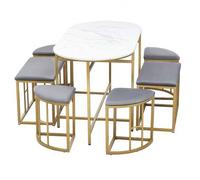 Shein Conjunto de comedor (con mesa de comedor, 4 taburetes pequeños y 2 taburetes grandes), conjunto de mesa de comedor de cocina fabricado con estructura