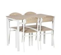 Shein Conjunto de comedor HOMCOM de 5 piezas con MDF con veta de madera y metal en gris y blanco, 1 mesa y 4 sillas para un comedor moderno.