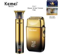 Shein Conjunto de cortadora de pelo y afeitadora eléctrica Kemei Marca KM-2131 para uso doméstico de hombres, recargable por USB, máquina de cortar el cabel