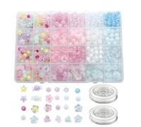 Shein Conjunto de cuentas acrílicas multicolores estilo mixto en caja de 0,8-1,2 cm, pueden ser utilizadas en pulseras, collares, anillos, proyectos de bric