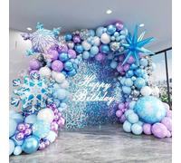 Shein Conjunto de decoración de arco de globos con tema de Frozen, confeti multicolor, globos de látex y de lámina plateados, azules, morados y blancos con