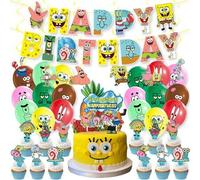 Shein ¡Conjunto de decoración de cumpleaños SpongeBob X Wild Tribe! Globos + Pancarta + Decoraciones para pastel, fiesta infantil, fiesta de cumpleaños y de