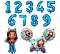 Shein Conjunto de decoración de fiesta de cumpleaños con globos de película de aluminio azul con temática de números del 1 al 9 de Gabby's Dollhouse, decora