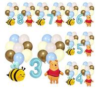 Shein Conjunto de decoración de globos con tema de , Pooh Bear y Piglet con licencia oficial, globos de aluminio con números del 1 al 9 de 32 pulgadas en az