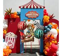 Shein Conjunto de decoración de pastel mate con salchicha, cebra y carnaval, globos de número 0-9 de oro mate, león de circo pequeño, carrusel, globo de alu