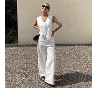 Shein Conjunto de dos piezas: chaleco vaquero casual de un solo pecho y pantalones vaqueros casuales para mujer