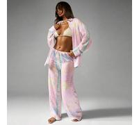 Shein Conjunto de dos piezas con estampado de conchas marinas en tonos pastel, camisa con botones y pantalones de pierna ancha, para vacaciones de verano en