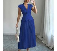 Shein Conjunto de dos piezas con vestido de cuello tipo blazer falso, sin mangas y con borde arrugado, elegante y minimalista para ir al trabajo, primavera/