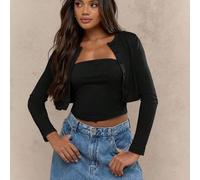 Shein Conjunto de dos piezas de mujer con cárdigan corto con botones y top tubo sin tirantes, de manga larga, elegante para fin de semana, otoño y noche