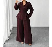 Shein Conjunto de dos piezas de mujer talla grande con pantalón recto holgado y blusa, estilo elegante francés casual de oficina, vacaciones y estilo occide