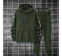 Shein Conjunto de dos piezas para hombre con sudadera con capucha y pantalón de chándal de largo regular, de colores múltiples, con detalles de cinta, diseñ