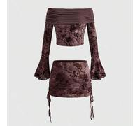Shein Conjunto de dos piezas para mujer con falda corta y hombros descubiertos, color rosa seco, efecto tie dye y burnout, para uso diario a principios de o