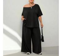Shein Conjunto de dos piezas para mujer talla grande para primavera y verano, con un estilo minimalista de calle básico diario que consta de una cómoda cami