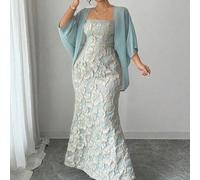 Shein Conjunto de dos piezas para mujer talla grande, primavera/verano, vestido largo sirena sin tirantes con cintura ceñida, verde haba, verde claro y verd