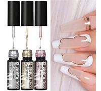 Shein Conjunto De Esmaltes De Uñas En Gel Delineador De Pintura De 3 Piezas, Esmalte De Uñas En Gel Plateado Y Dorado Para Arte De Uñas, Diseño De Uñas Fran