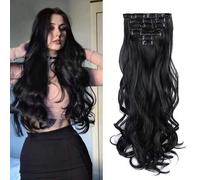 Shein Conjunto de extensiones de cabello de 18/20/24/28 pulgadas de ondas grandes con clips BB para damas, set de 7 piezas