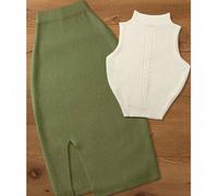 Shein Conjunto de falda y cárdigan sin mangas de punto elegante, retro Y2K, sexy, para vacaciones, viajes, fiestas y playa, en estilo francés casual