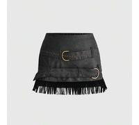 Shein Conjunto de festival de música country retro para mujer talla grande, minifalda de cuero sintético desgastado con flecos