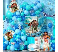Shein Conjunto de fondos para fiesta de cumpleaños familiar con tema de Disney Moana, tapiz decorativo para campus y exteriores
