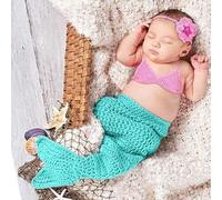 Shein Conjunto de fotografía de recién nacido, disfraz de bebé hecho a mano de cola de sirena de ganchillo, set de sesión de fotos de bebé, decoraciones y r