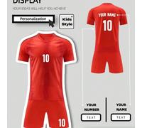 Shein Conjunto de fútbol personalizado estilo Bayern para niños preadolescentes: Impresión personalizada de nombre y número, camiseta de manga corta y panta