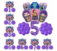 Shein Conjunto de globos con número para decoración de fiesta de cumpleaños de niña cool de estilo K-Pop en color morado, suministros para fiesta de baby sh