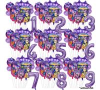Shein Conjunto de globos con número para decoración de fiesta de cumpleaños de niños K-Pop estilo chica cool morada, suministros para fiesta de baby shower,